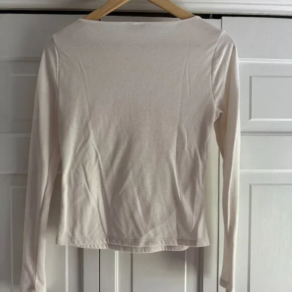 A&F x Kathleen Post Boatneck Cream LS Top - Picture 2 of 2